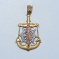 14K Gold | Small Tricolor Jesus on Anchor Pendant