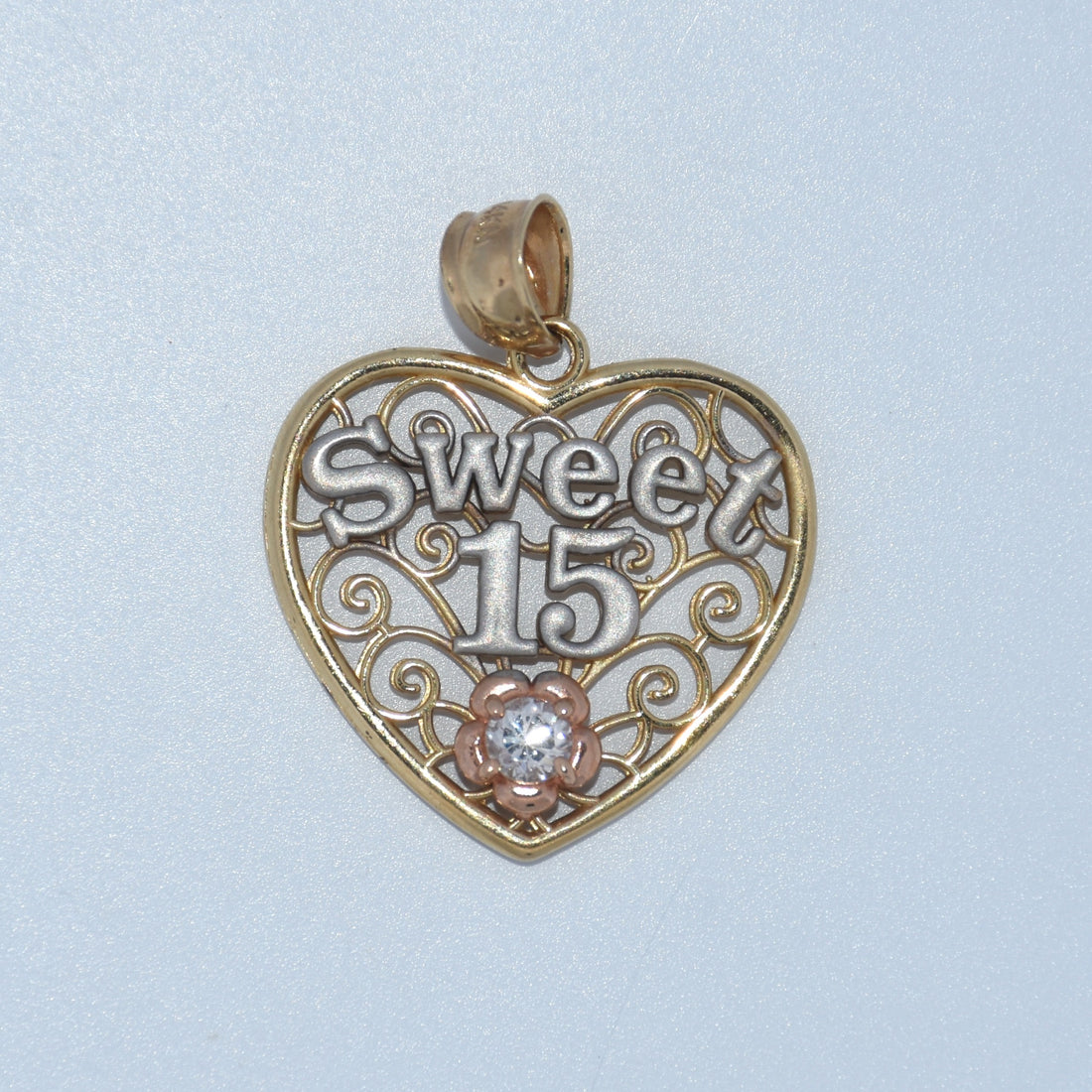 14K Gold | Tricolor Sweet 15 Pendant