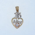 14K Gold | Tricolored 15 Años Heart Pendant