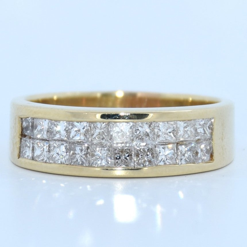 14K Gold | YG 1ct Double Row Cushion Cut Natural Diamond Ring