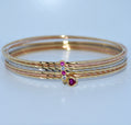 14K Gold | Tricolor 7 Band with Red Stones Bracelet