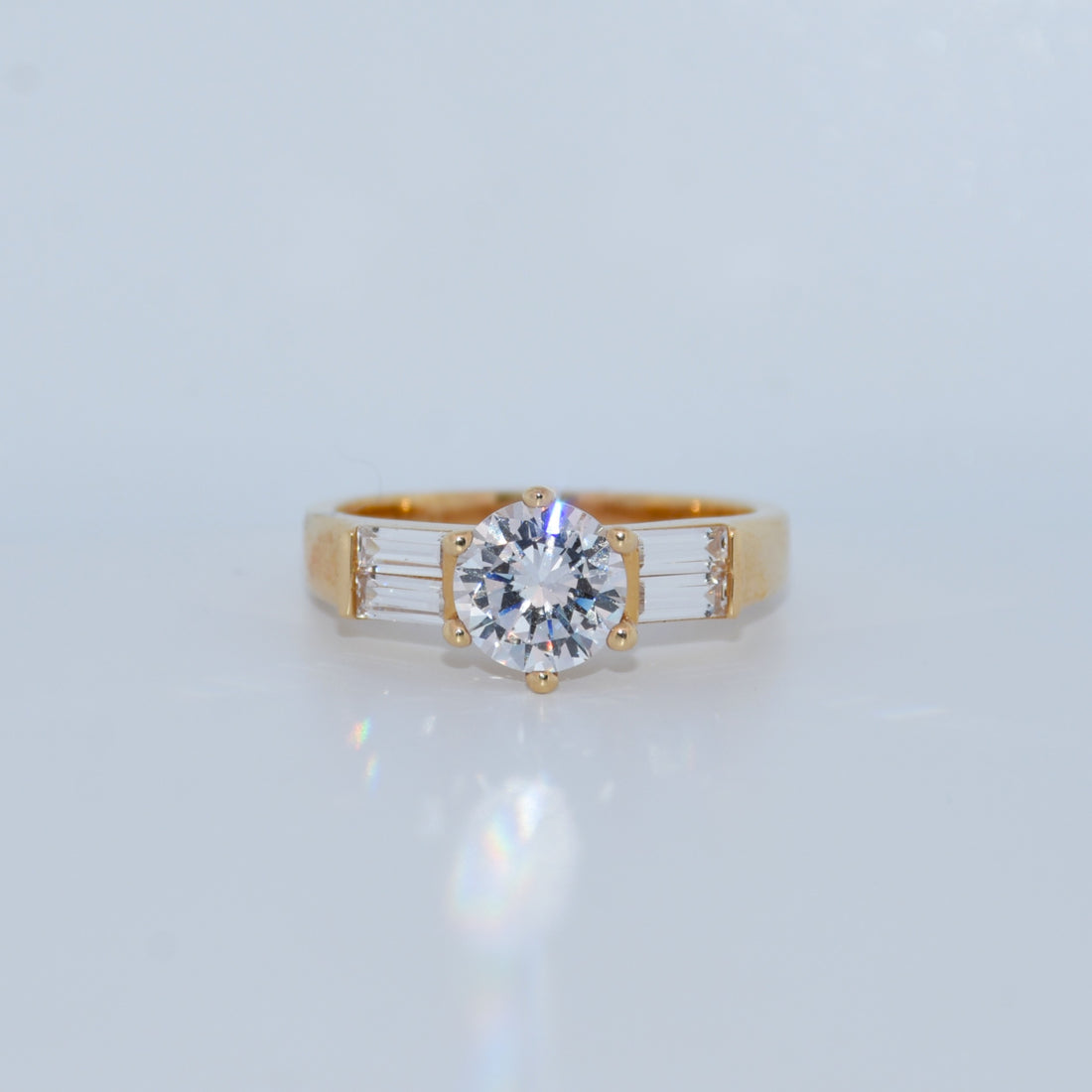14K Gold | CZ Round Baguette
