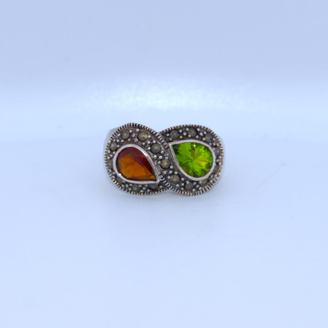 Sterling Silver | Garnet & Peridot Infinity Ring