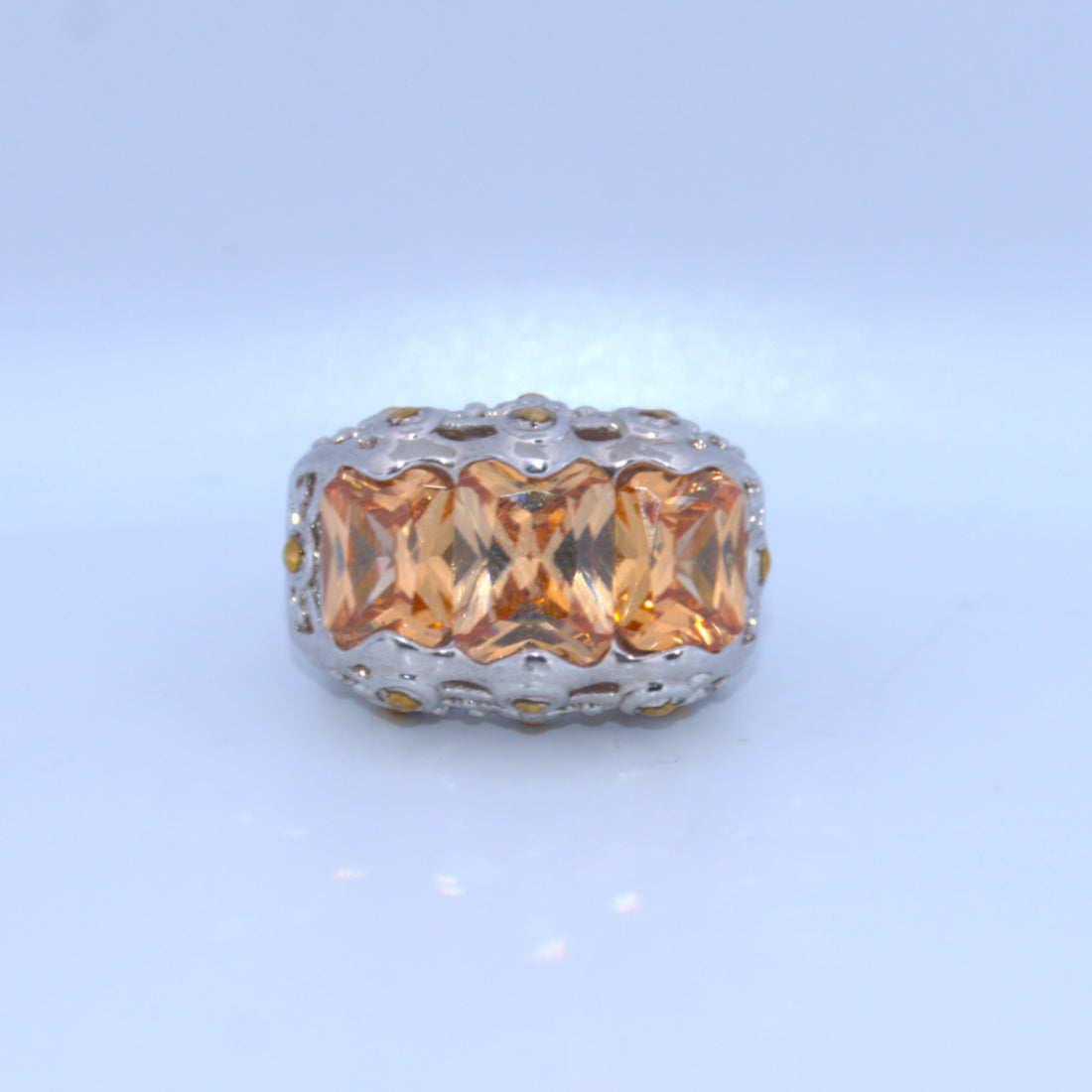 Sterling Silver | Amber Three Stone Ring