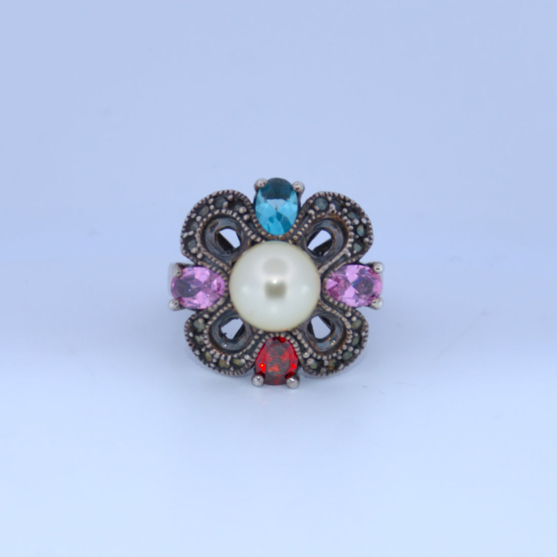 Sterling Silver | Pearl Multi-colored Ring