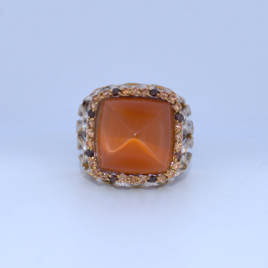 Sterling Silver | Amber and Chocolate CZ Ring
