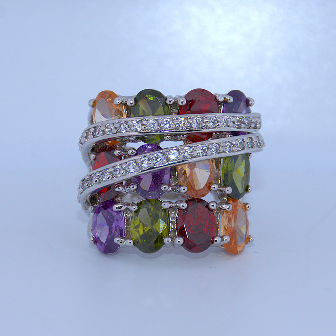 Sterling Silver | Multi-Gem Bypass Ring
