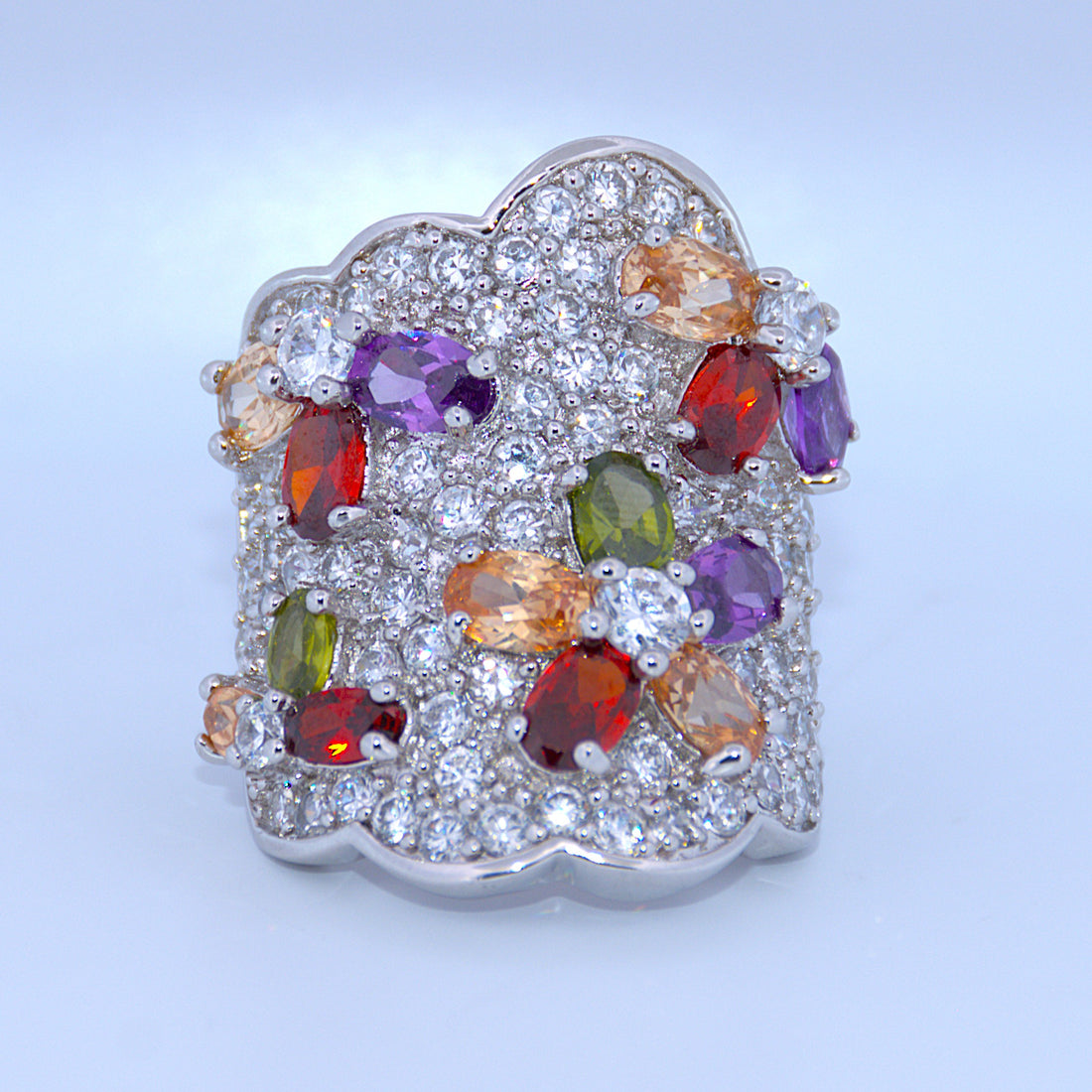 Sterling Silver | Colorful Flower Rhinestone Ring