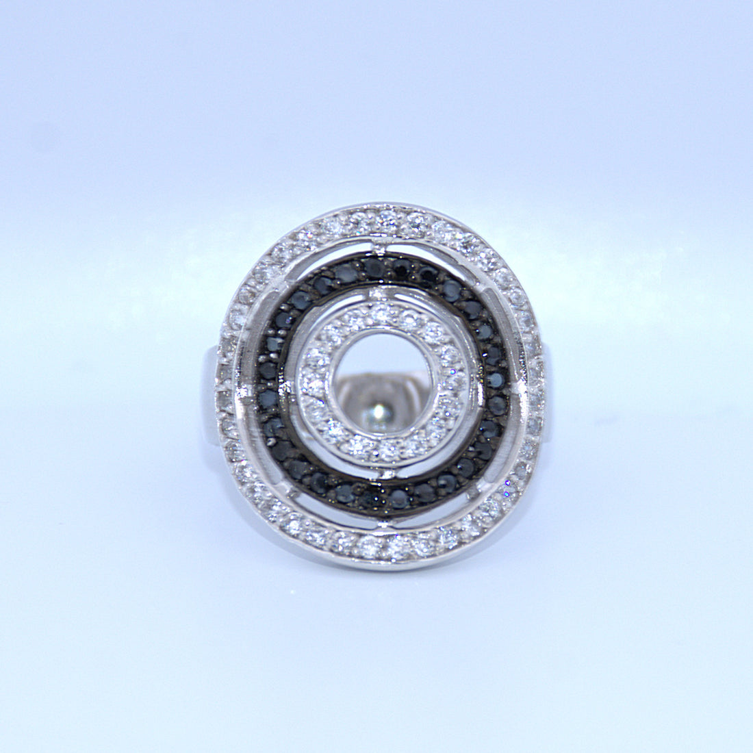 Sterling Silver | Spiral Black and CZ Ring