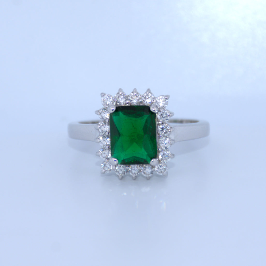Sterling Silver | Emerald Ring with CZ