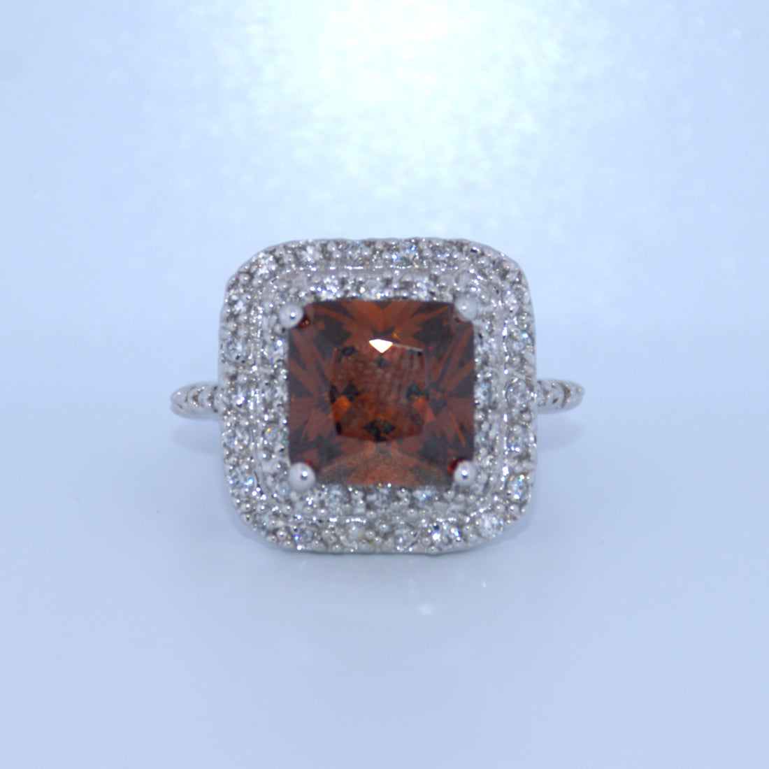 Sterling Silver | Square Brown Stone Ring With CZ