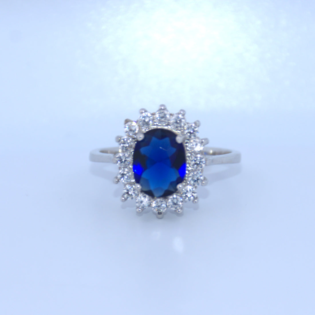 Sterling Silver | Blue Stone Ring With CZ