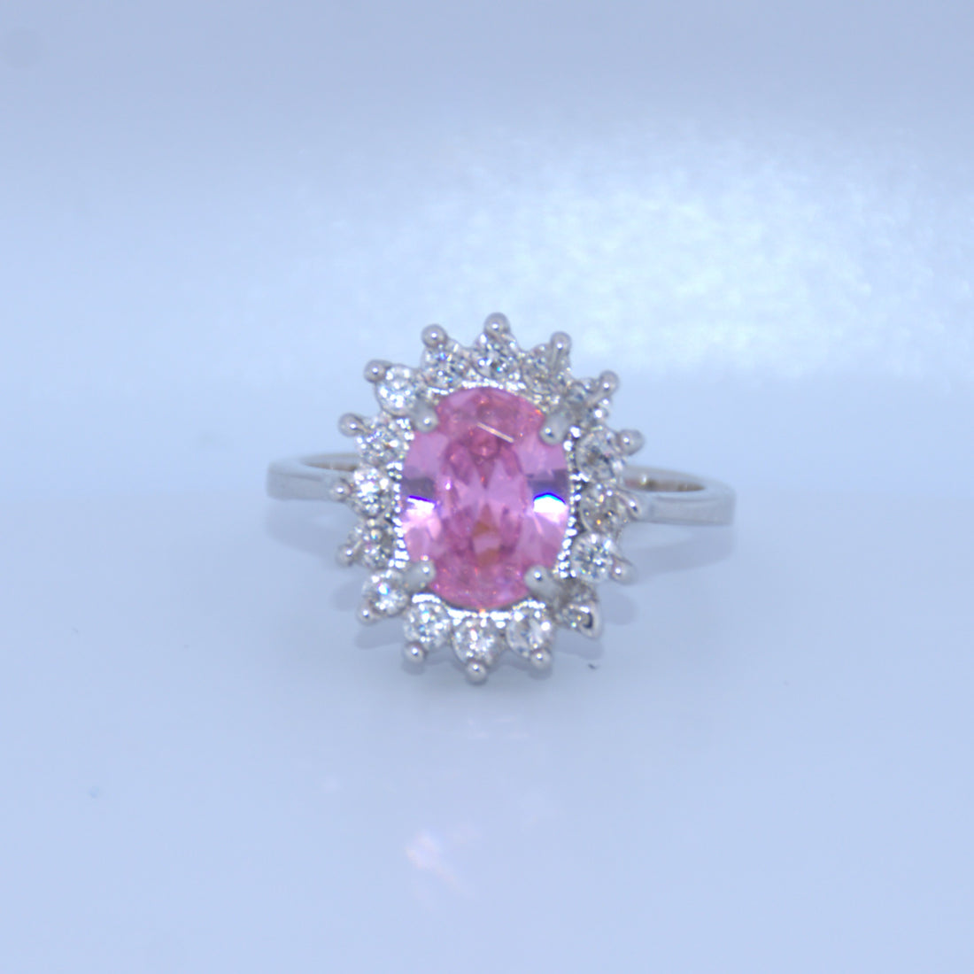 Sterling Silver | Pink Oval Stone Ring With CZ
