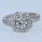 14K Gold |  WG Floral Halo 1.03ct Round C Natural Diamond with .21ct Setting Engagement Ring