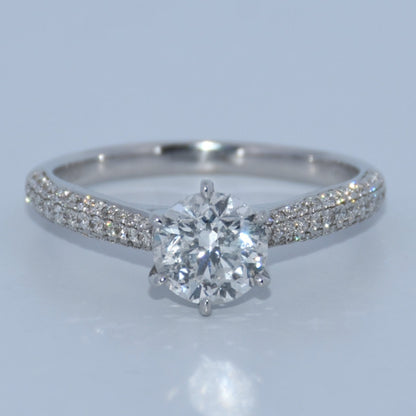 14K Gold | Classic Round Cut 1.03ct Natural Diamond with .30ct WG Setting Engagement Ring