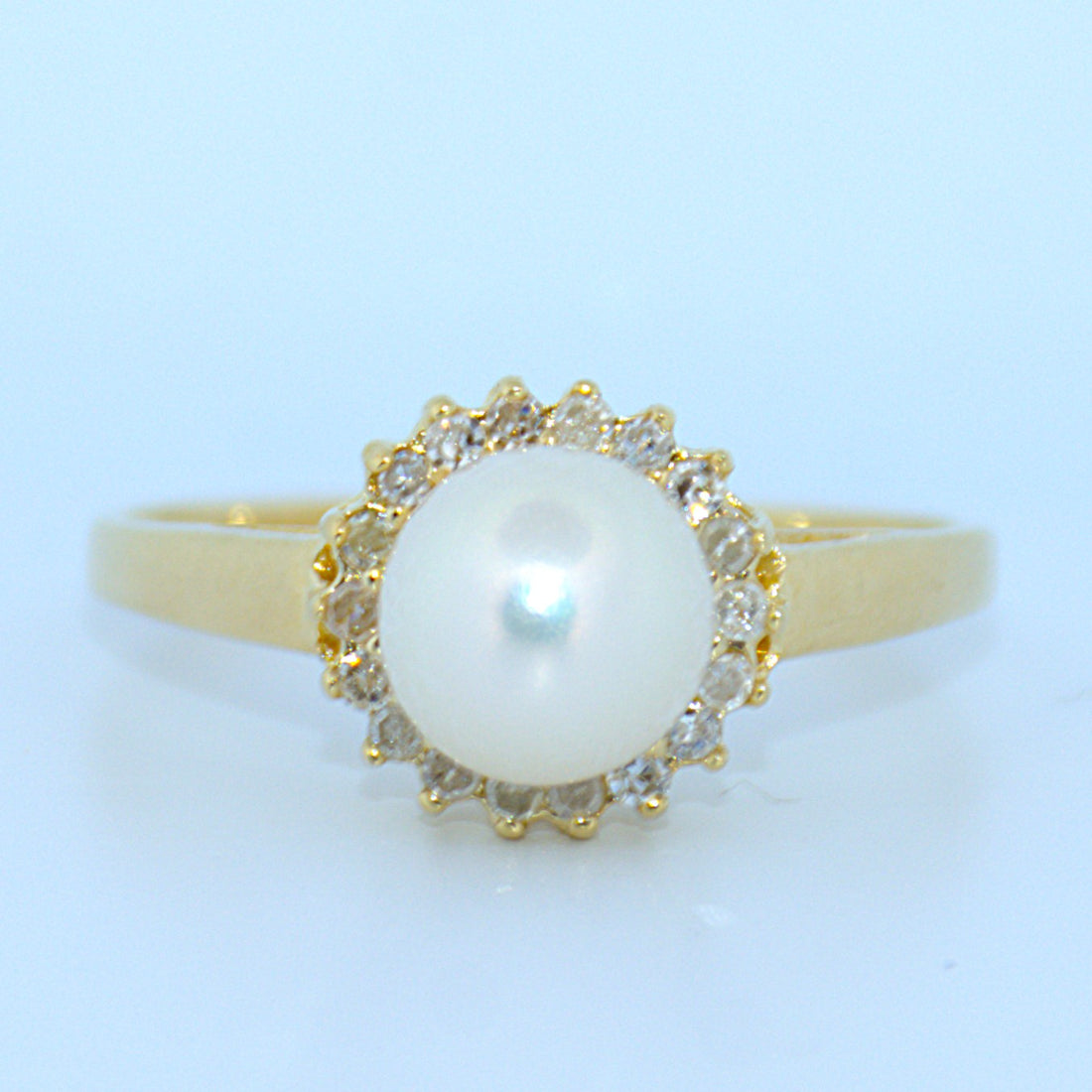 14K Gold | YG White Pearl and .14ct Natural Diamond Ring