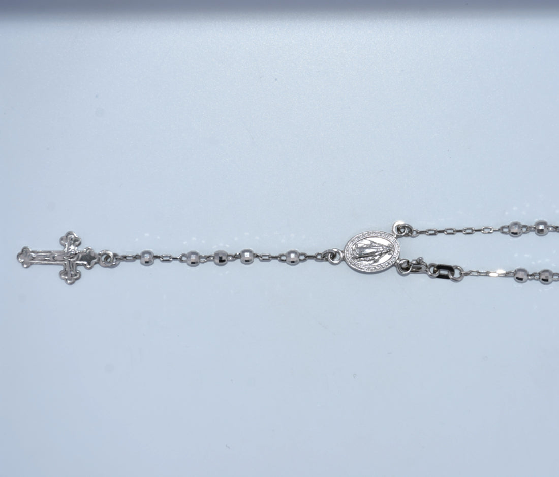 14K Gold | WG Rosary Necklace 16in