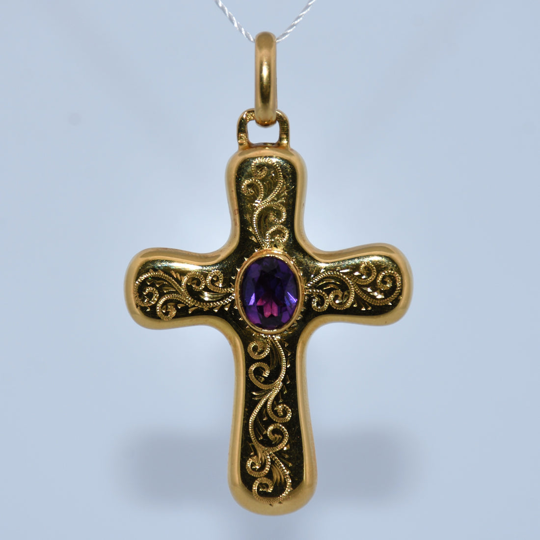19.2K Portuguese Gold | Large Cross With Stone Pendant