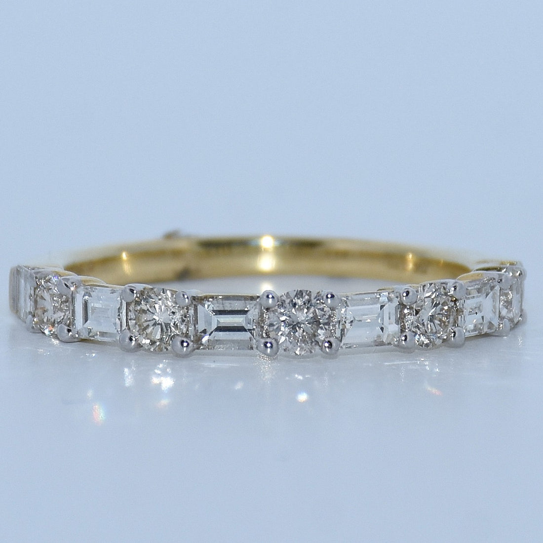 14K Gold | 1.1cttw Yellow Round and Baguette Natural Diamond Wedding Band