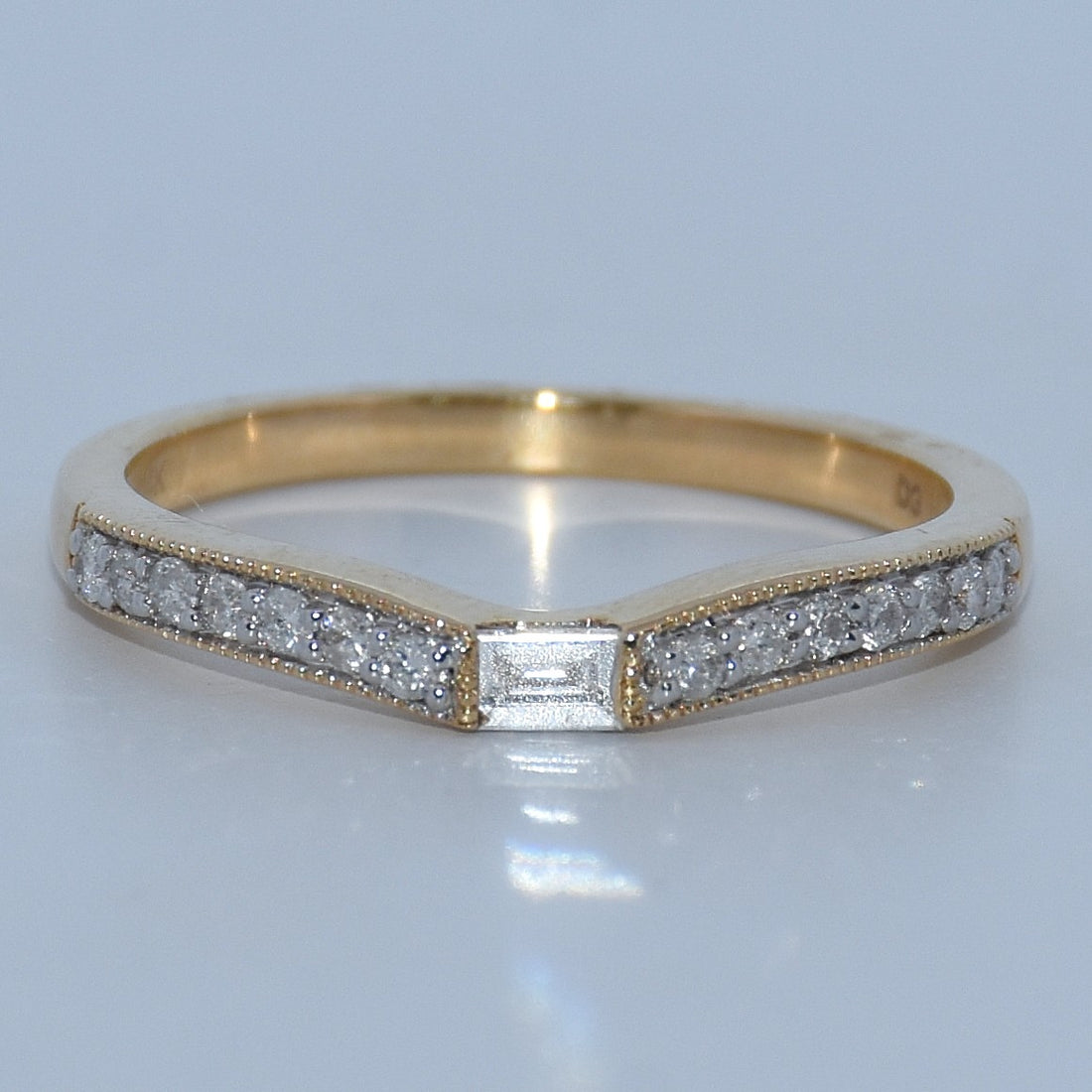14K Gold | 0.25cttw YG Shadow Band with Bgt Center Natural Diamond Wedding Band