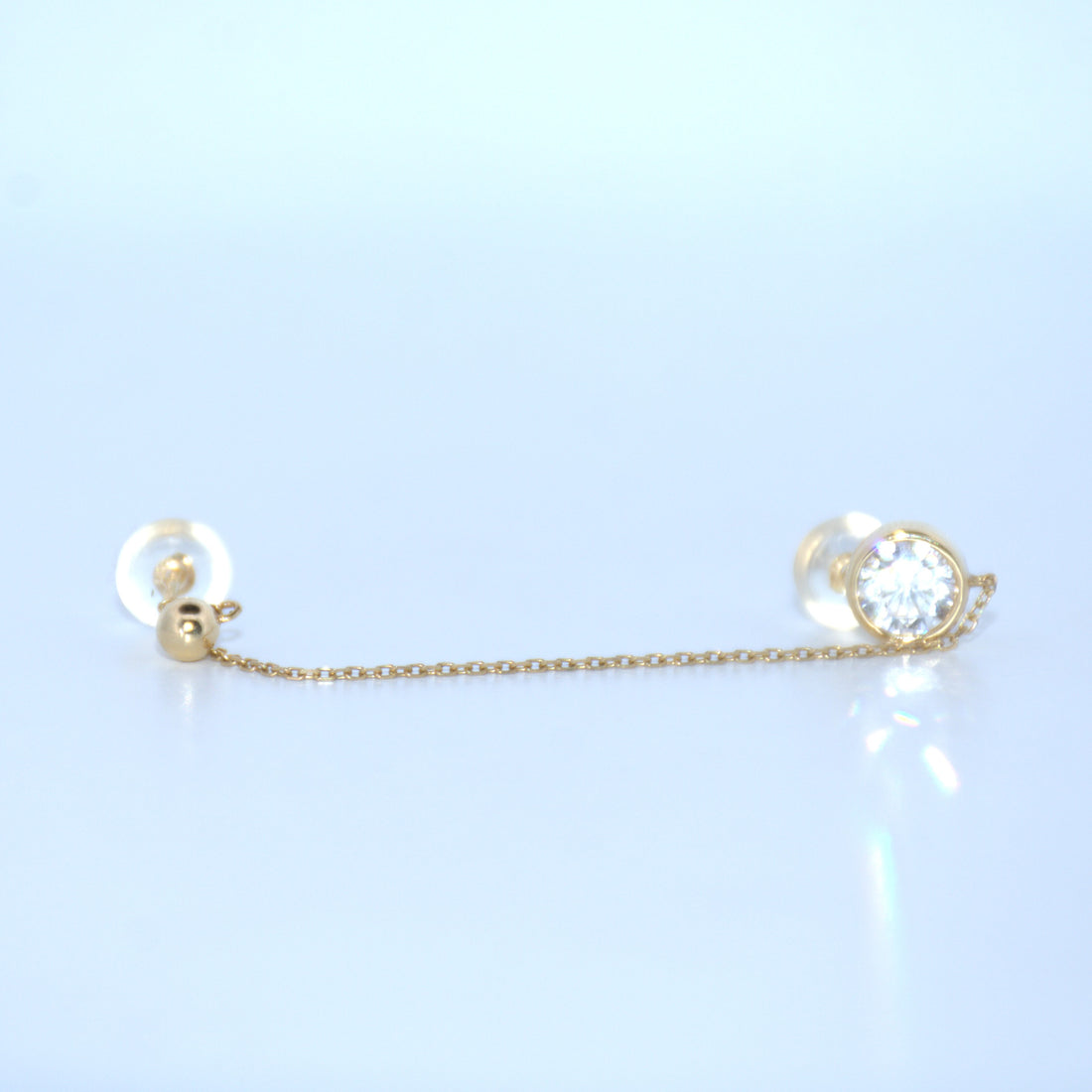 Gold chain earring with round cz made in 14k gold