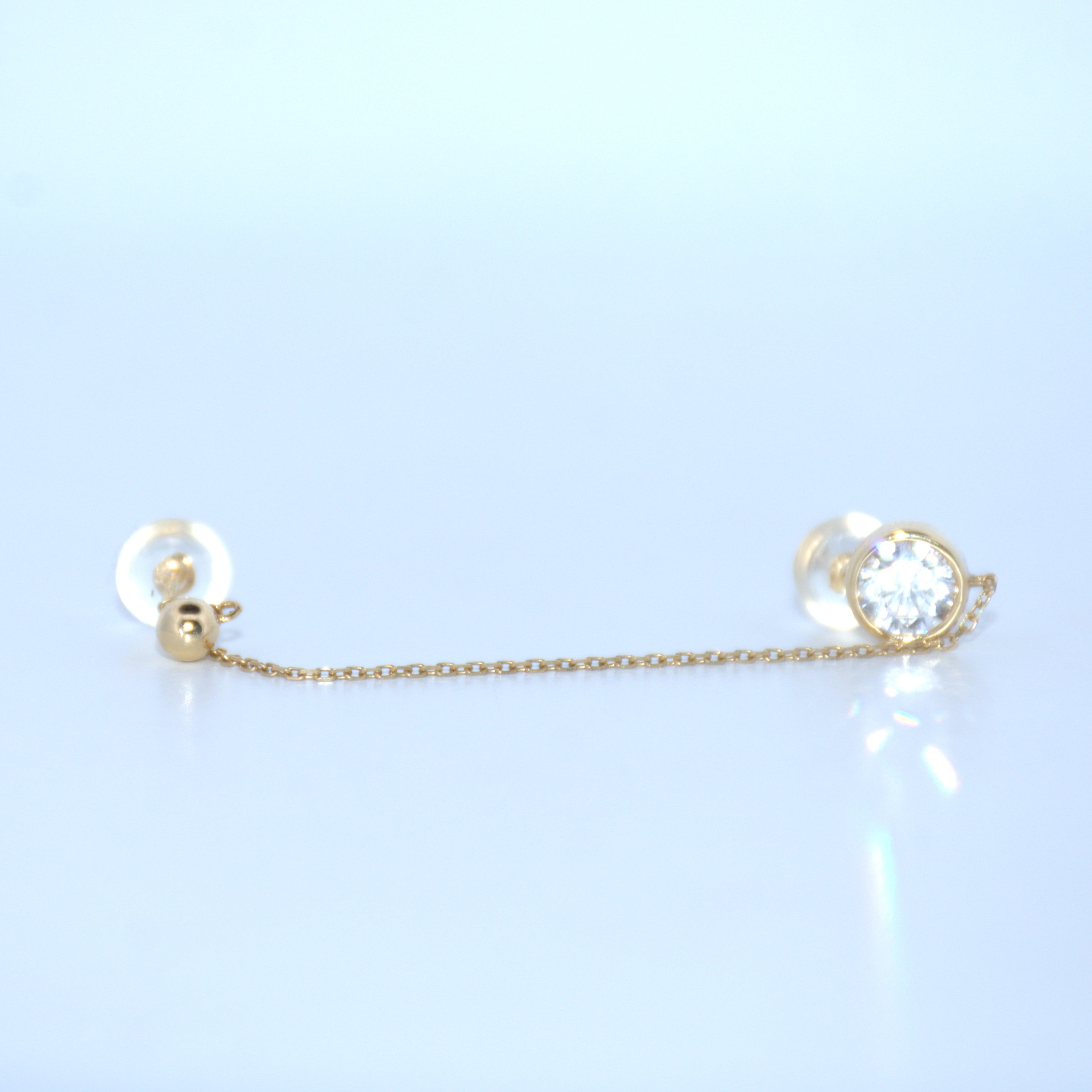 Gold chain earring with round cz made in 14k gold