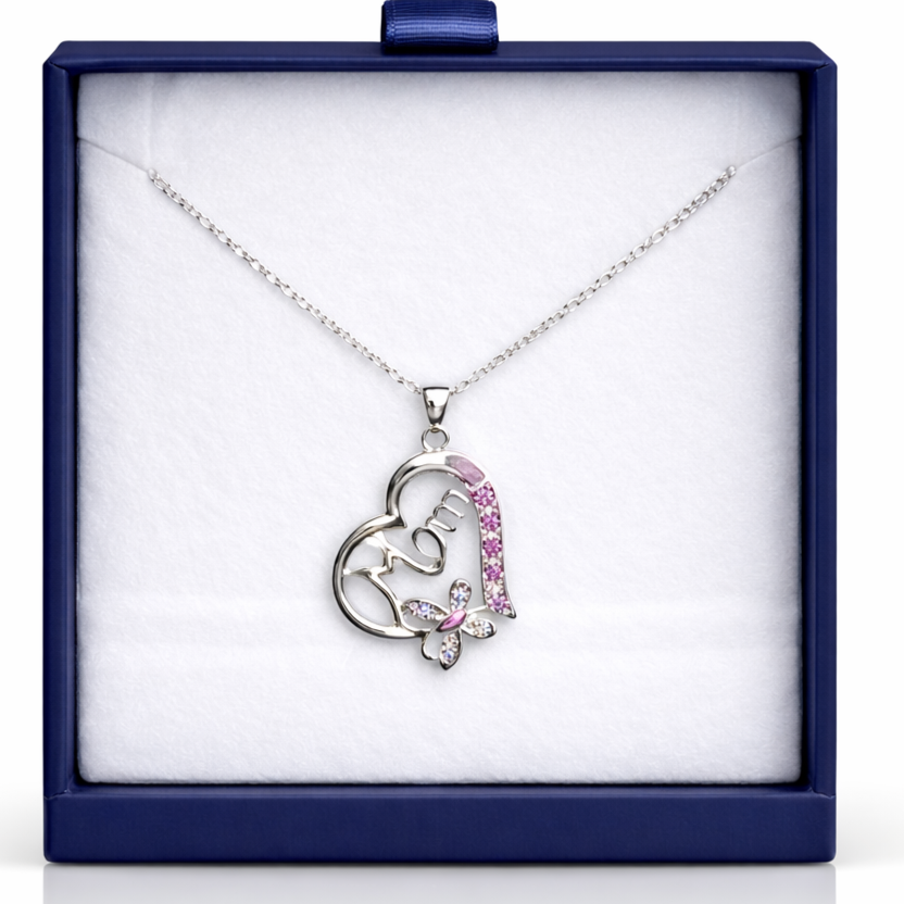 Sterling Silver | Butterfly Mom Pendant With 16" Rolo Chain Bundle