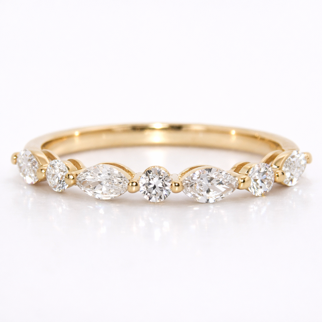 14K Gold | YG .594cttw Marquise/Round Lab Diamond Wedding/Anniversary Band