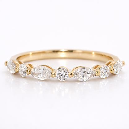 14K Gold | YG .594cttw Marquise/Round Lab Diamond Wedding/Anniversary Band