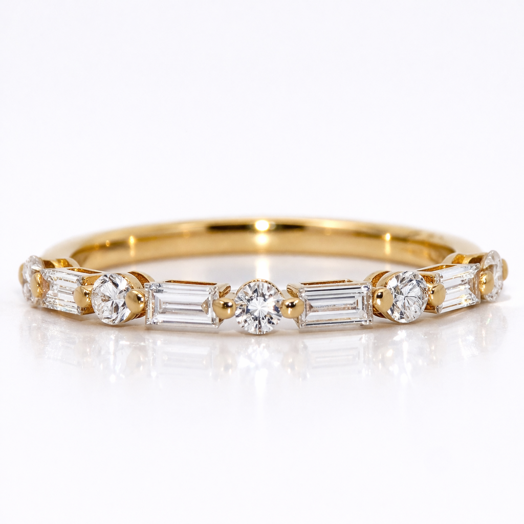 14K Gold | YG .445cttw Baguette/Round Lab Diamond Wedding/Anniversary Band