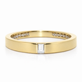 Gold ring with a central diamond and smaller diamonds on a white background