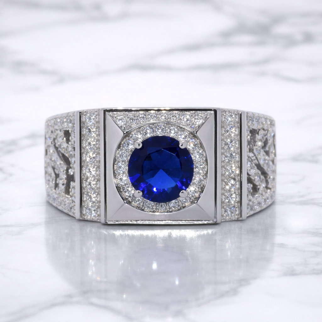 Sterling Silver | Blue Sapphire CZ Men's Ring