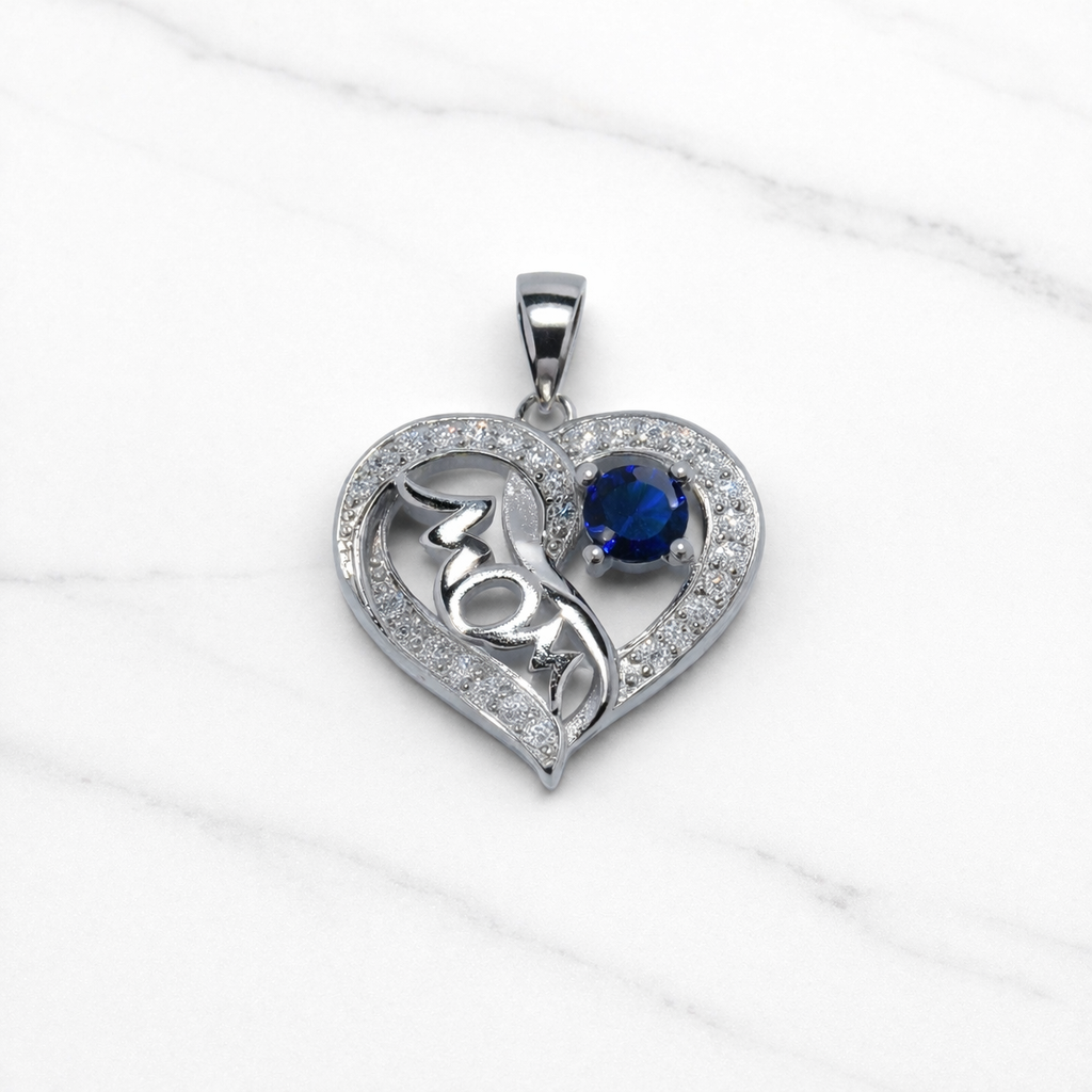Sterling Silver | Sideway Mom Round Stone Pendant