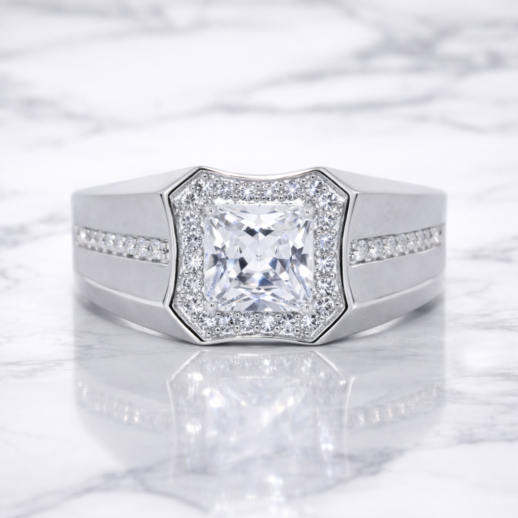 Sterling Silver | Cushion Cut Halo Men's Rings
