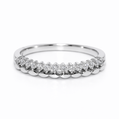 Silver ring with small diamonds on a white background
