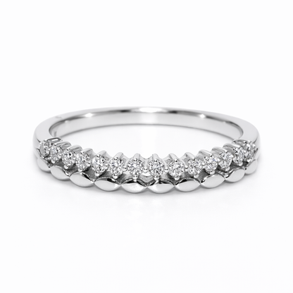 Silver ring with small diamonds on a white background
