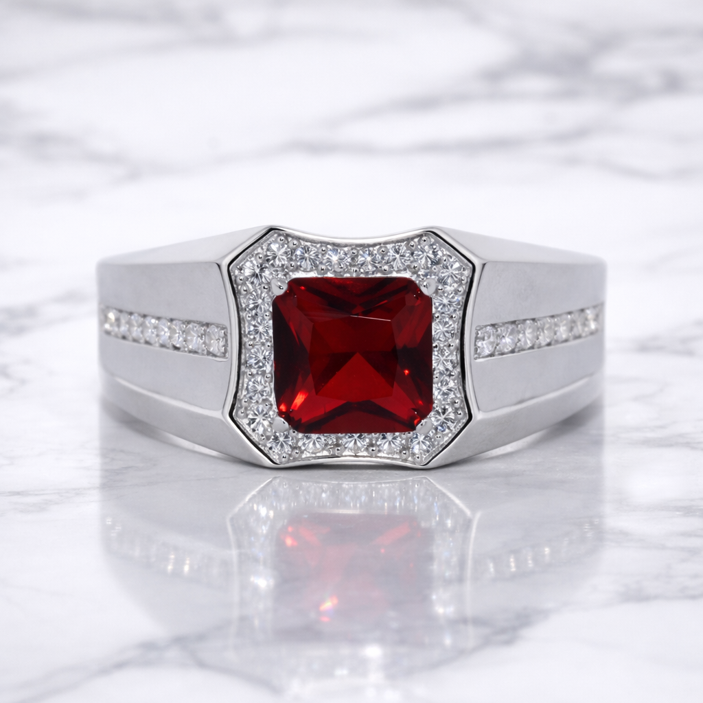 Sterling Silver | Cushion Cut Halo Men's Rings