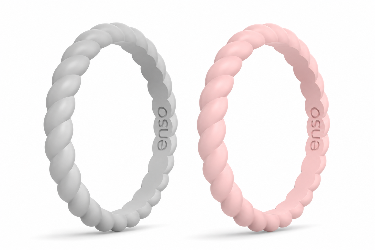 Enso Silicone Rings | Braided Stackable Pink/Grey ( 2-Pack )