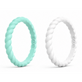 Enso Silicone Rings | Braided Stackable White/Turquoise Ring ( 2-Pack )
