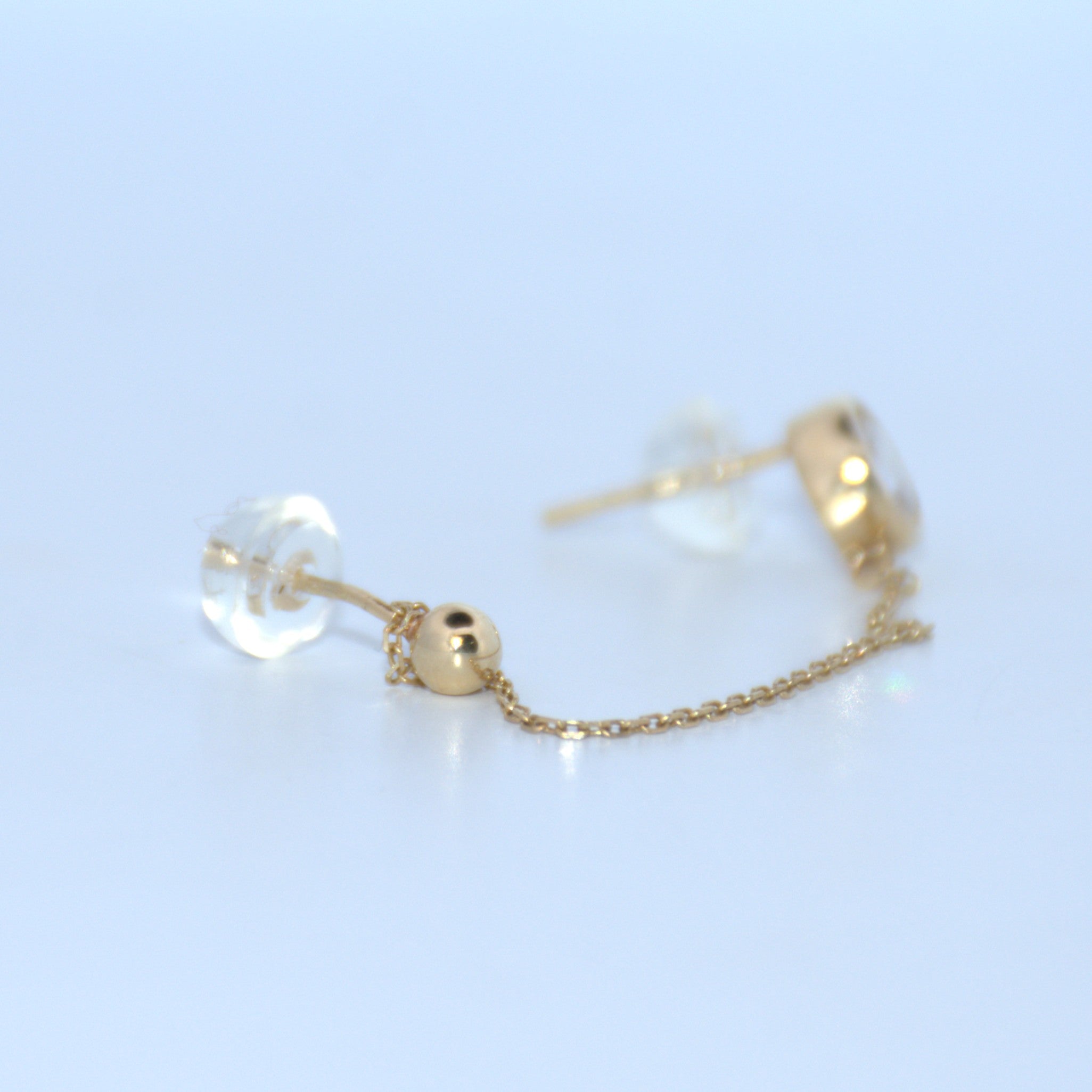 side view of 14k Gold Dangling Chain CZ Ear Cuff Earrings 