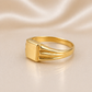 Grooved Detailed Medium Square Ring Unisex 19.2k Portuguese Gold Signet