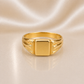 front view of Grooved Detailed Medium Square Ring Unisex 19.2k Portuguese Gold