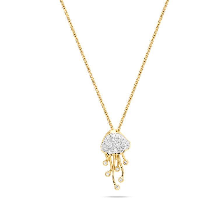 Ocean | Deep Blue 14K Gold Jellyfish Pendant with Lab Diamond Drops
