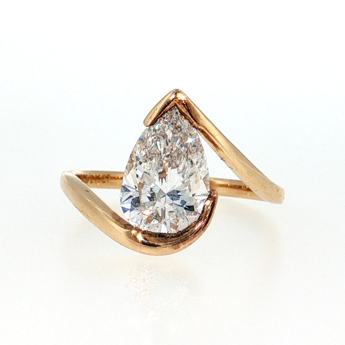 14K Gold | Yellow Gold 2.10CT Pear Half Bezel Bypass Engagement Ring