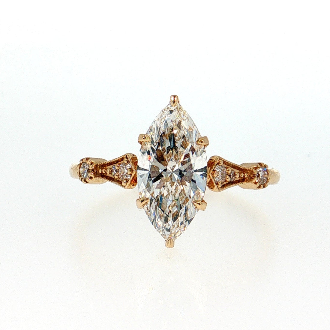 14K Gold | Yellow Gold 1.70CT Marquise Lab Diamond Vintage-Inspired Filigree Band Engagement Ring