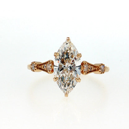 14K Gold | Yellow Gold 1.70CT Marquise Lab Diamond Vintage-Inspired Filigree Band Engagement Ring