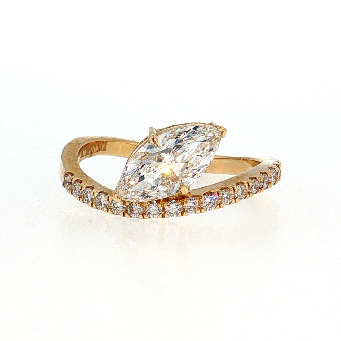 14K Gold | Yellow Gold 1.28cttw Wavy Pave Offset Marquise Engagement Ring
