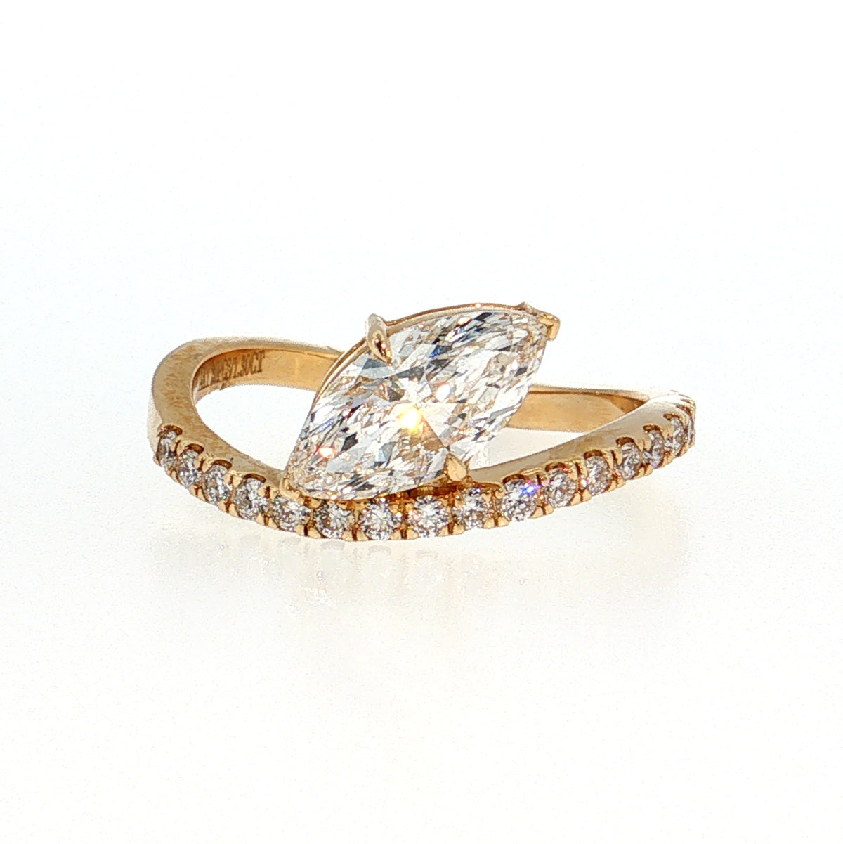 14K Gold | Yellow Gold 1.28cttw Wavy Pave Offset Marquise Engagement Ring