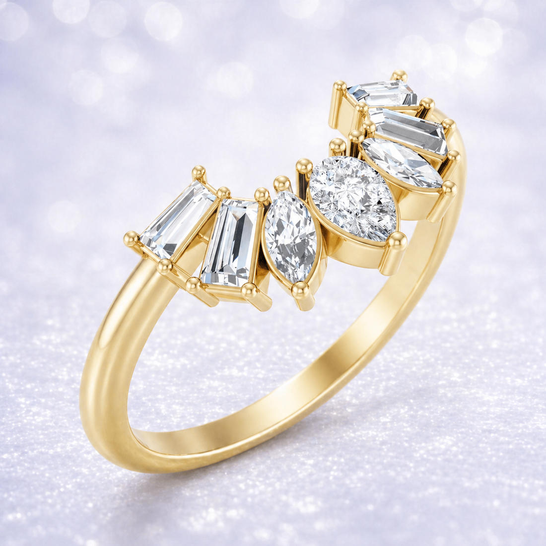 14K Gold | Lab Diamond Wedding Contour Band
