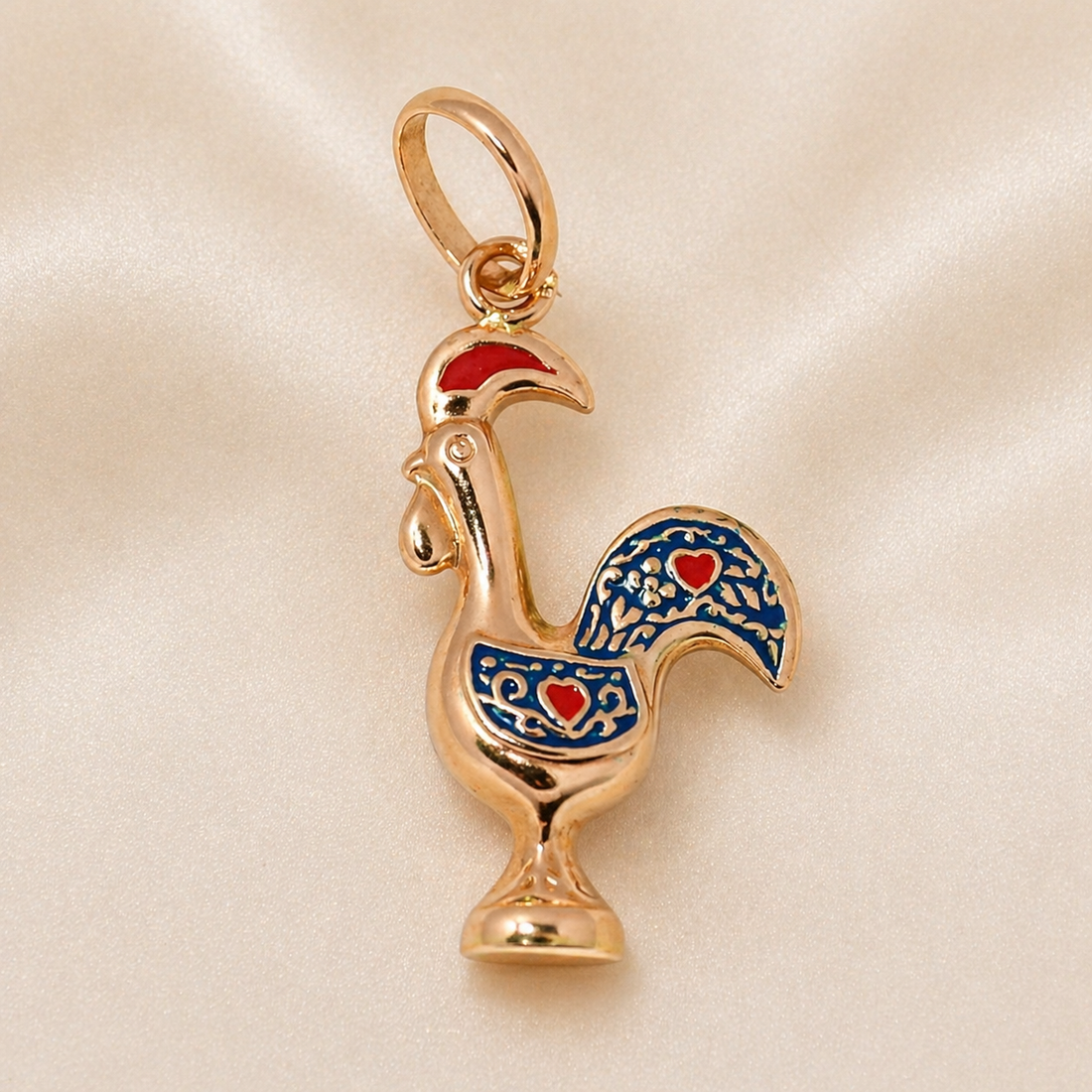 Large Blue 19.2K Portuguese Gold | Rooster Charm (Galo de Barcelos) Pendant